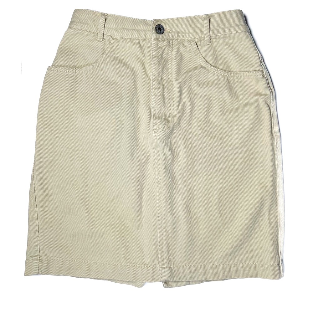 Vintage Y2K GAP Women's Beige‎ Cotton Blend Denim Skirt Size 24" Casual Neutral